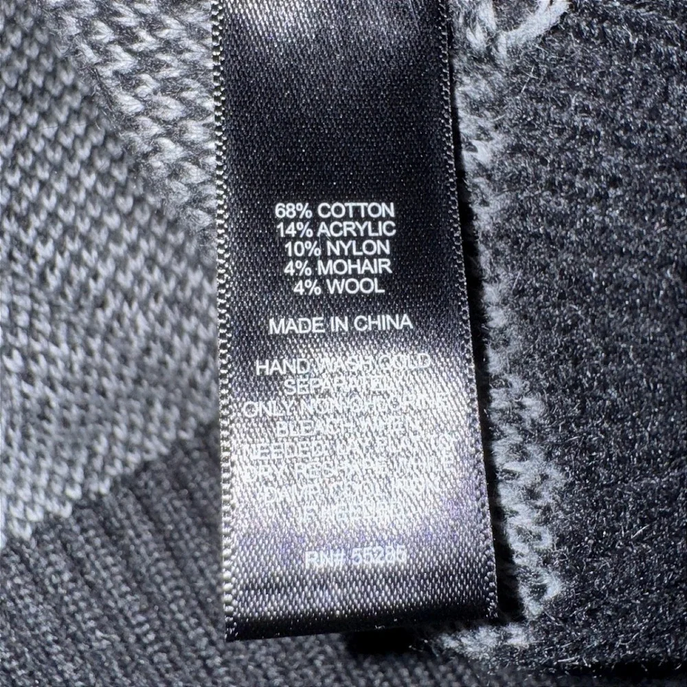 Express Mens Striped Funnel‎ Neck Sweater Black Grey Cotton Mohair Blend Large
